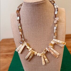 Artisan Mother of Pearl & Abalone Choker Necklace Natural Shell Cream Champagne